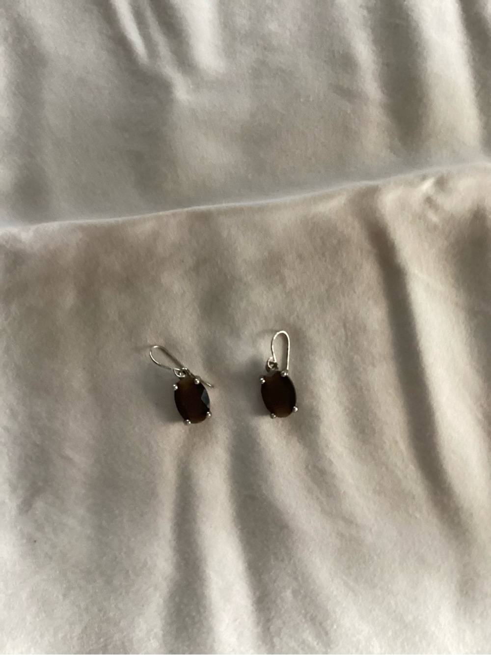 Sterling Silver Brown Oval Drop Earrings - Women Jewelry